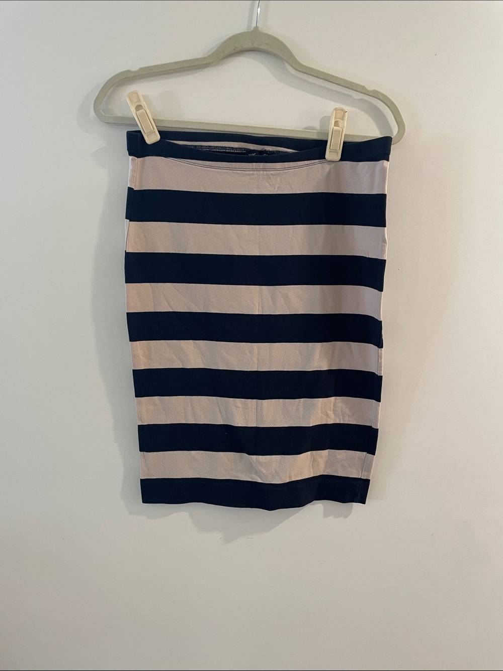 H&M Navy and Cream Horizontal Stripe Pencil Skirt